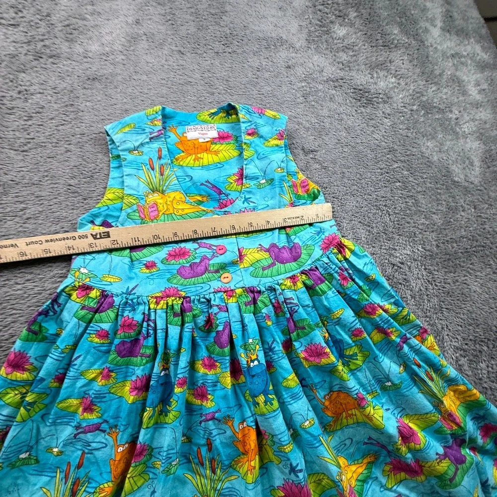 Designed by Virginia Dress Kids Size 5 Blue Vintage Frog Lily Pad Print